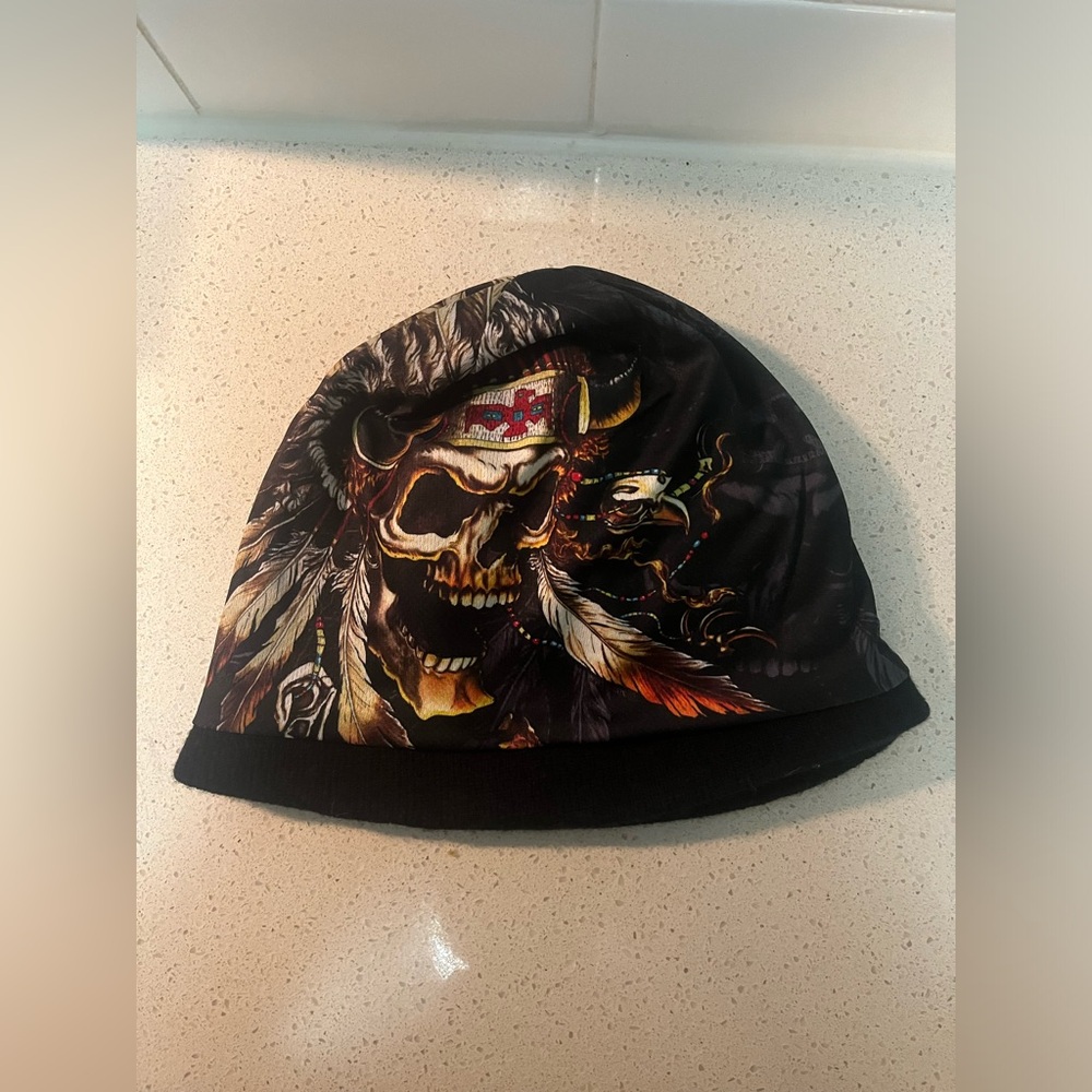 Hot Leathers Native American skull Beanie (B)